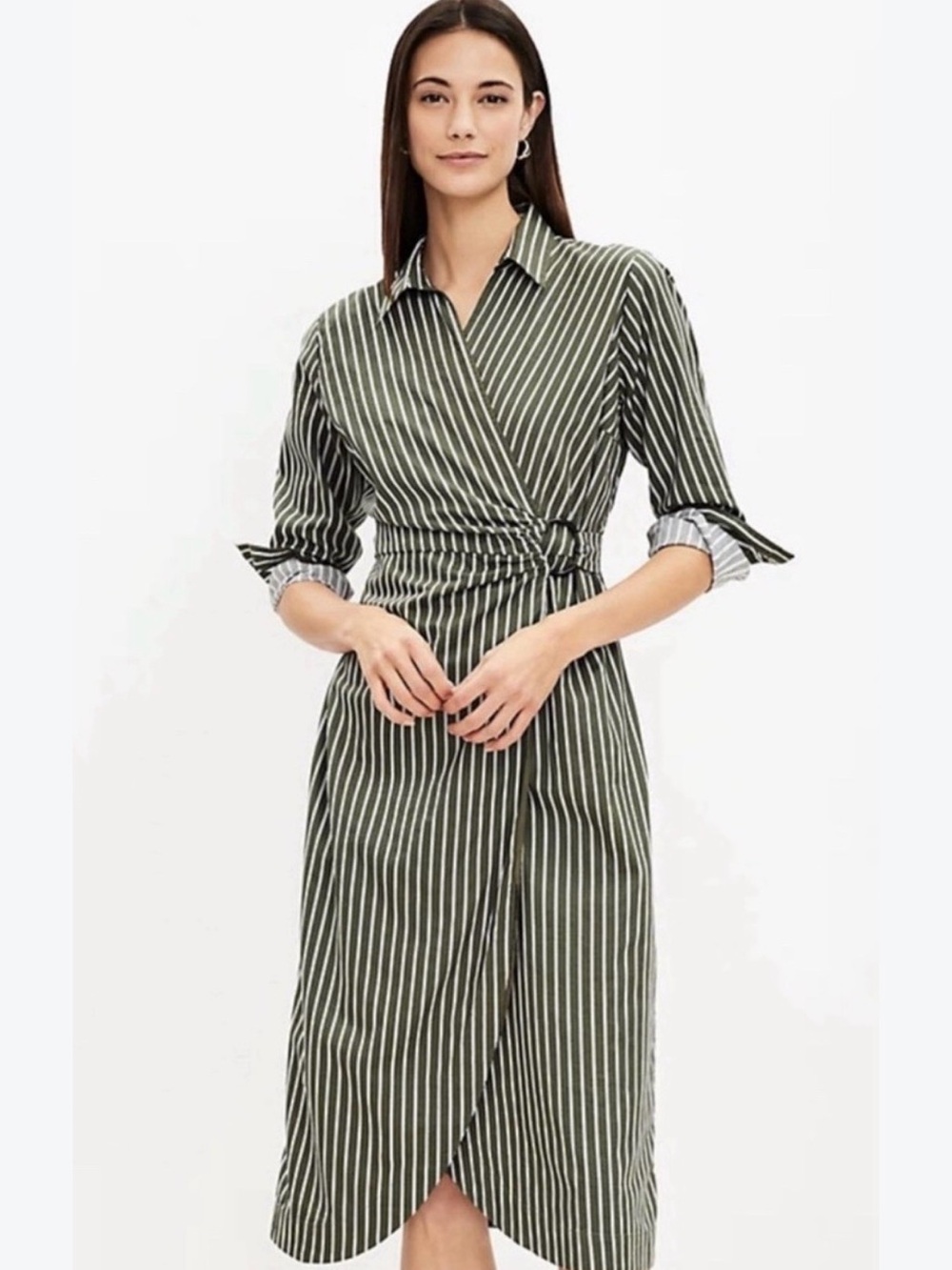 LOFT Striped Wrap Midi Shirtdress